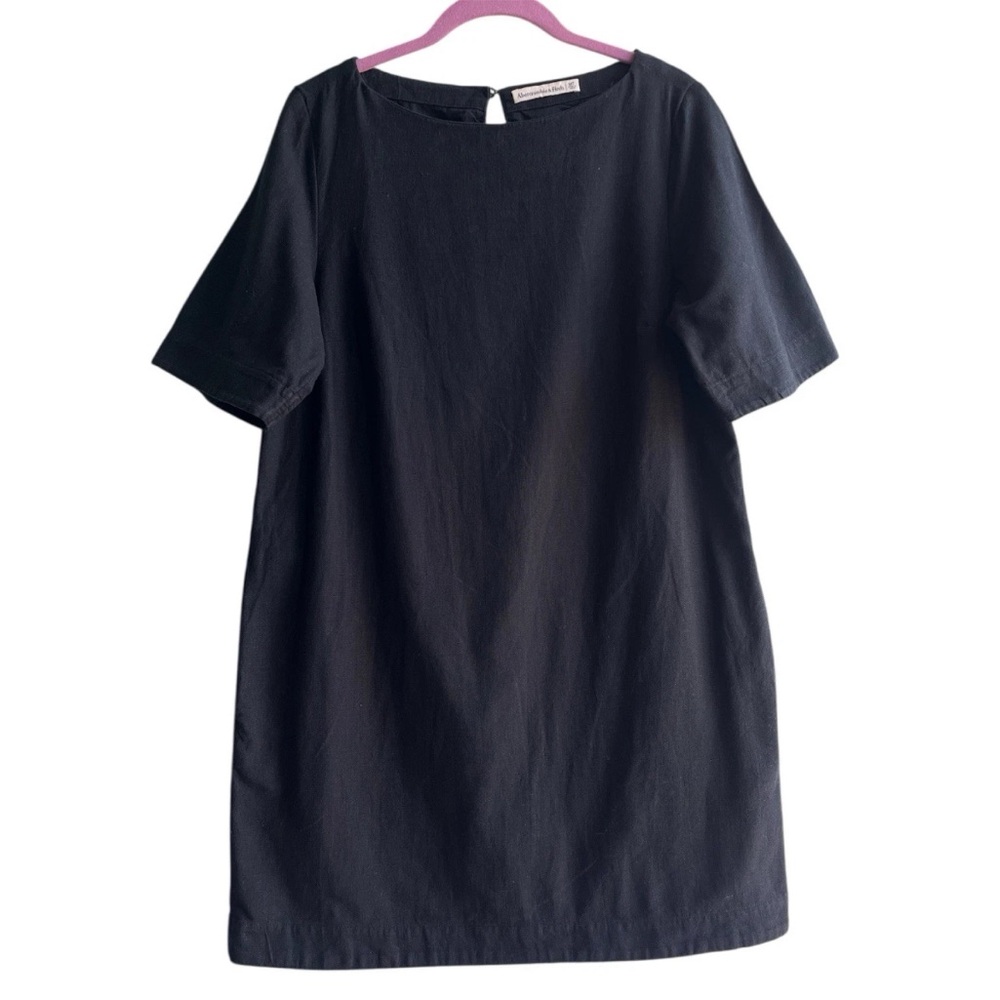 Abercrombie & Fitch Classic Black Mini Shift Dress linen cotton blend pockets